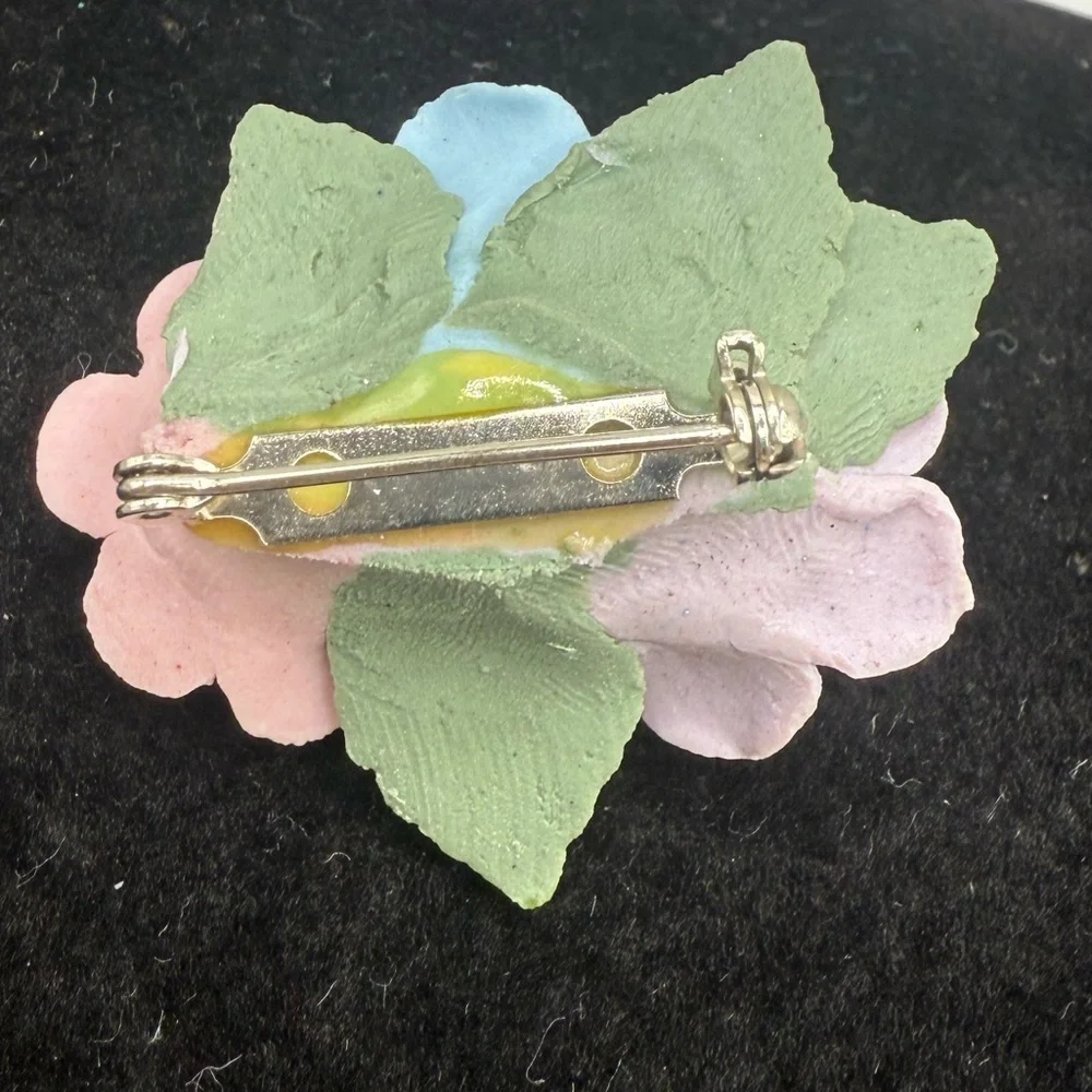 Handmade Clay Rose Floral Brooch on Turritella Shell Pin